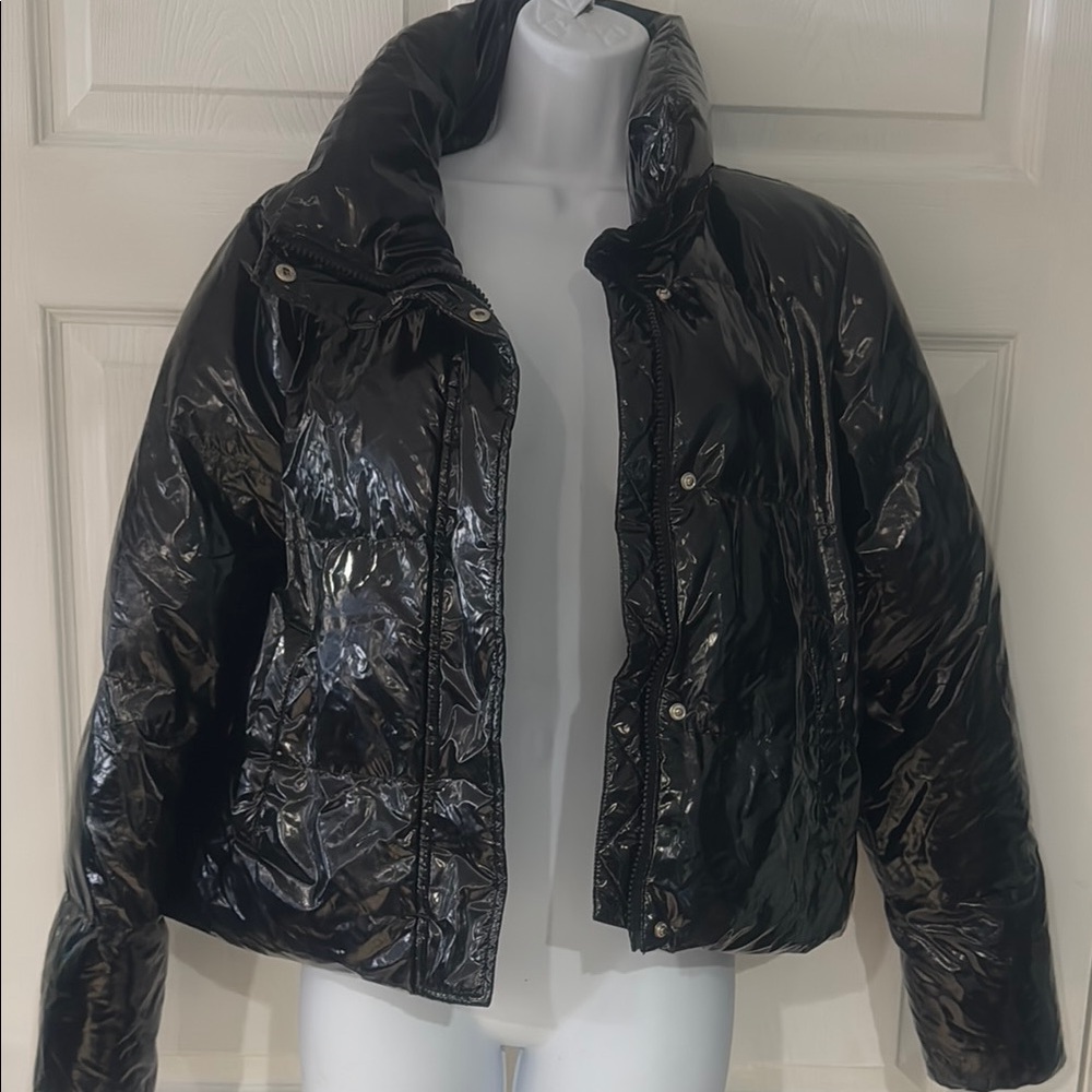 Noize Black Puffer Jacket with Shiny Finish and Fitted Silhouette